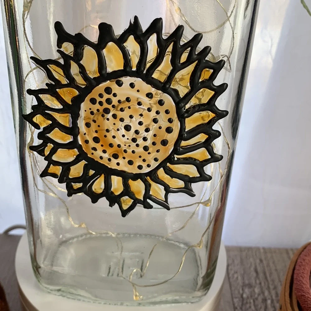 Hand Crafted Stained Glass Sunflower Bottle Lantern